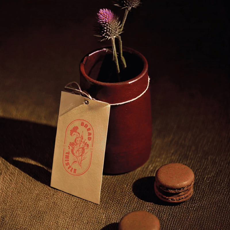 Eine Animation einer Distel, die aus einem roten Becher wächst