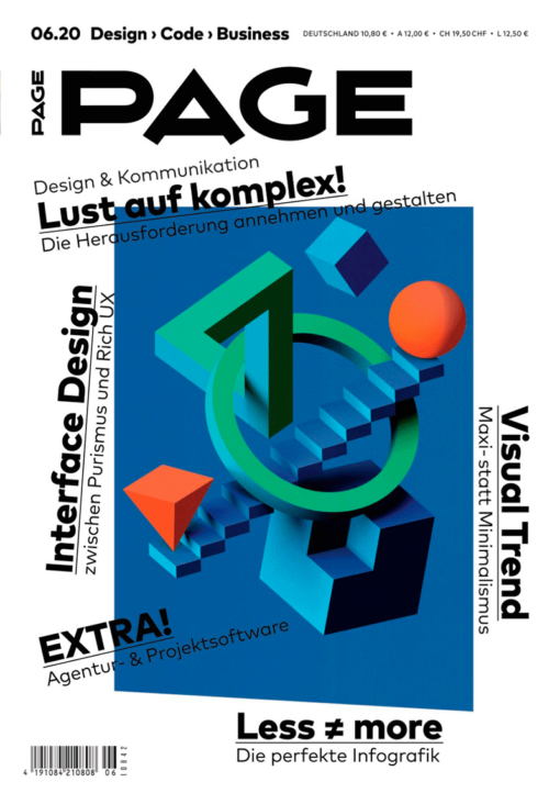 Cover PAGE 06.2020, Lust auf Komplex: Interface Design, Visual Trends, EXTRA Agentursoftware