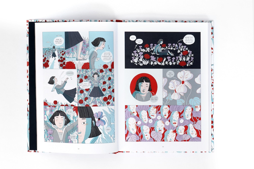 Kusama Graphic Novel, Kusama halluziniert sprechende Blumen
