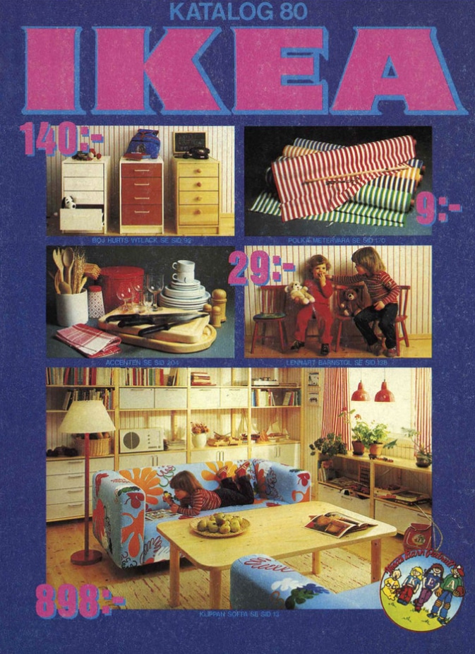 IKEA-Katalog 1980: Buntes Cover mit Fokus auf die große Schrift und mehrere Fotos auf dem Cover