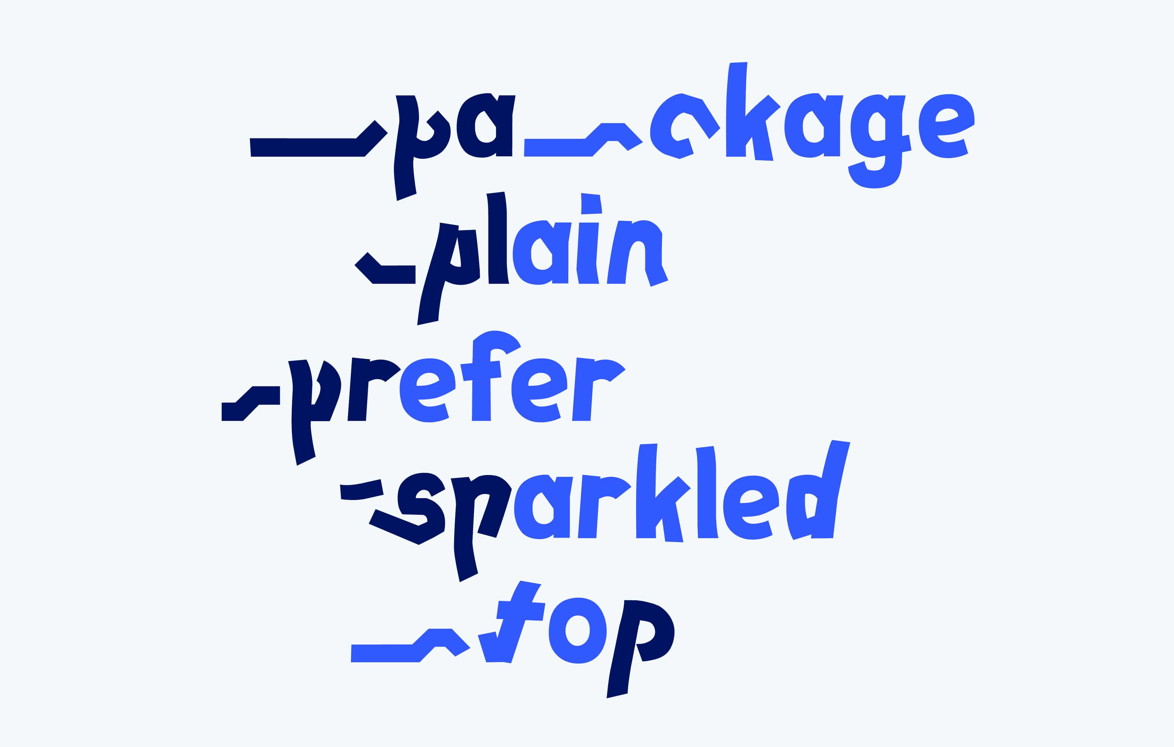 text mit verschiedenen wörtern, die das p visualisieren: package, plain, prefer, sprakeld, top
