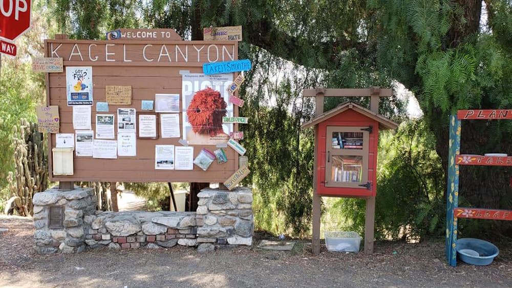 Pictoplasma Plakat, das an Holzwand im Kagel Canyon in Kalifornien hängt