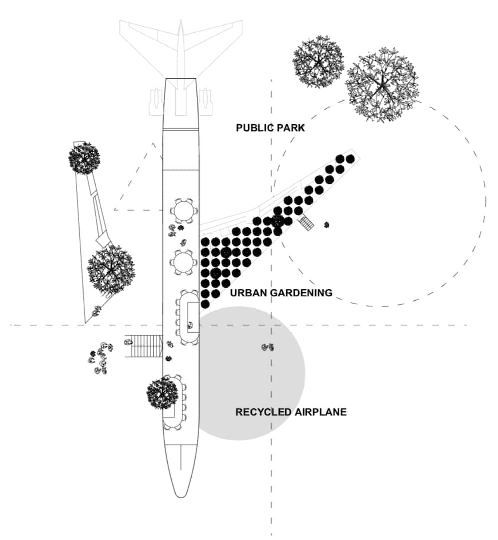Flugzeug-Recycling Urban Farming Opposite Office