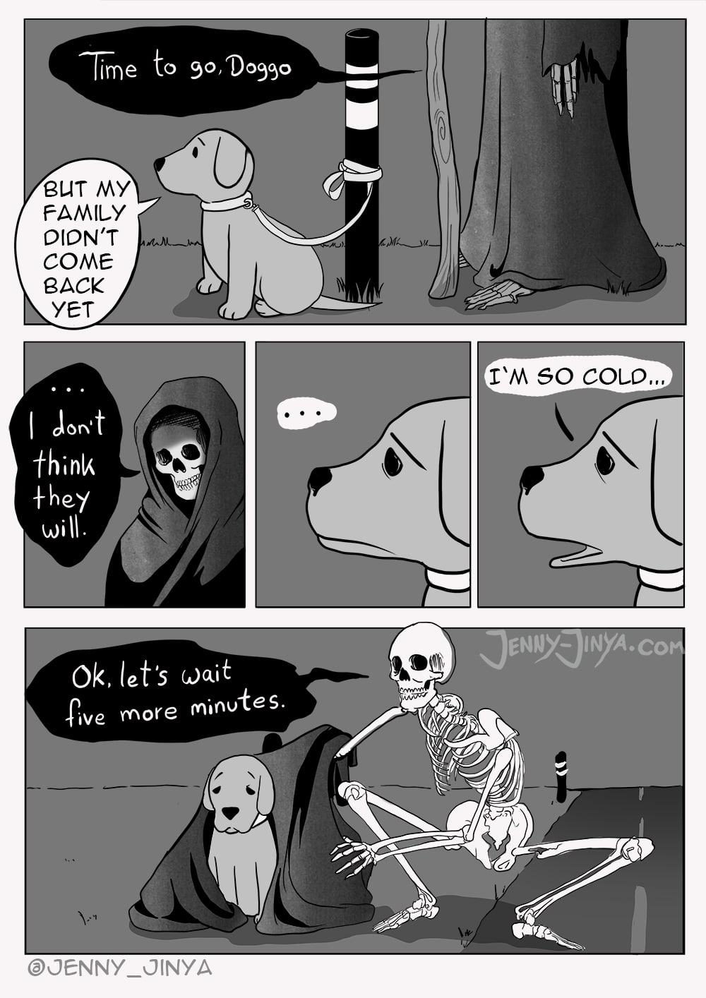 Comic mit dem Tod und dem Hund