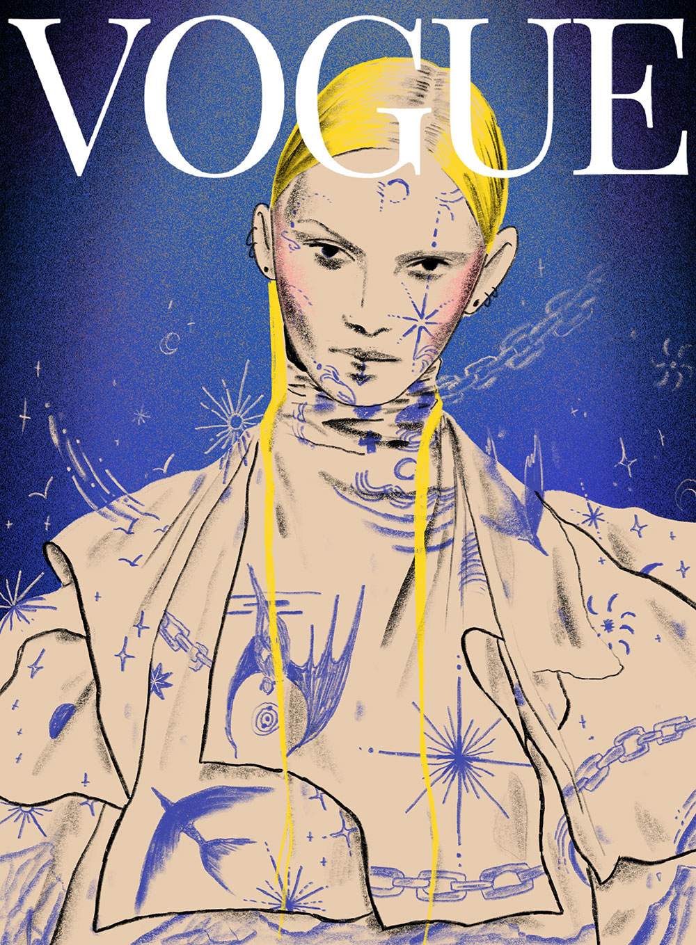 Illustration von Wadim Petunin: Jean-Paul-Gaultier (fiktives Vogue-Cover)