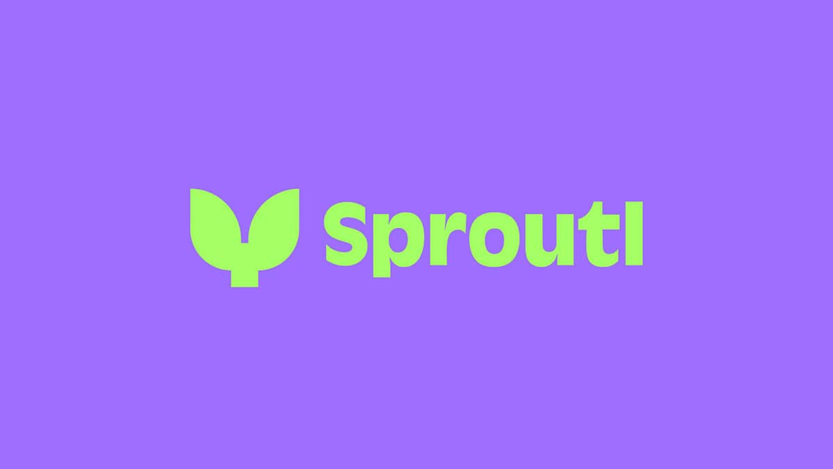 Sproutl Logo in grün auf lila Hintergrund