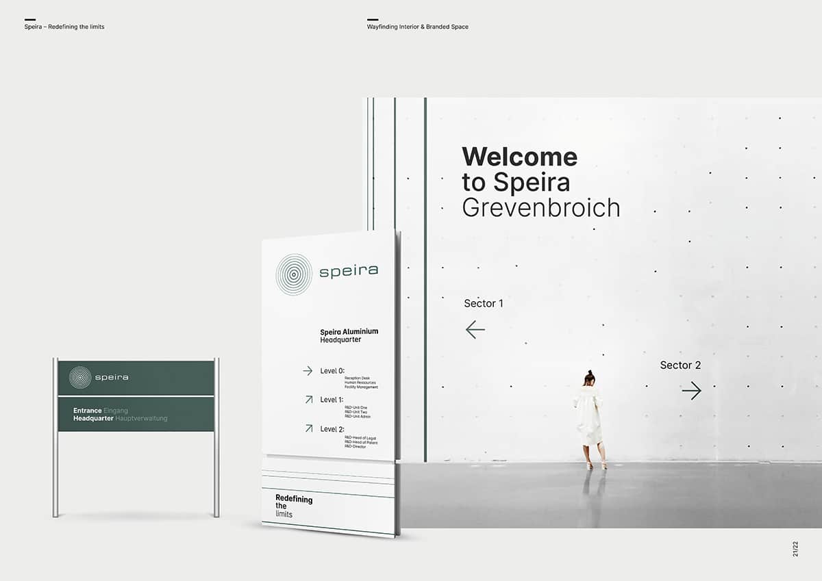 Drei Anwendungen für die Signaletik im Speira Corporate Design