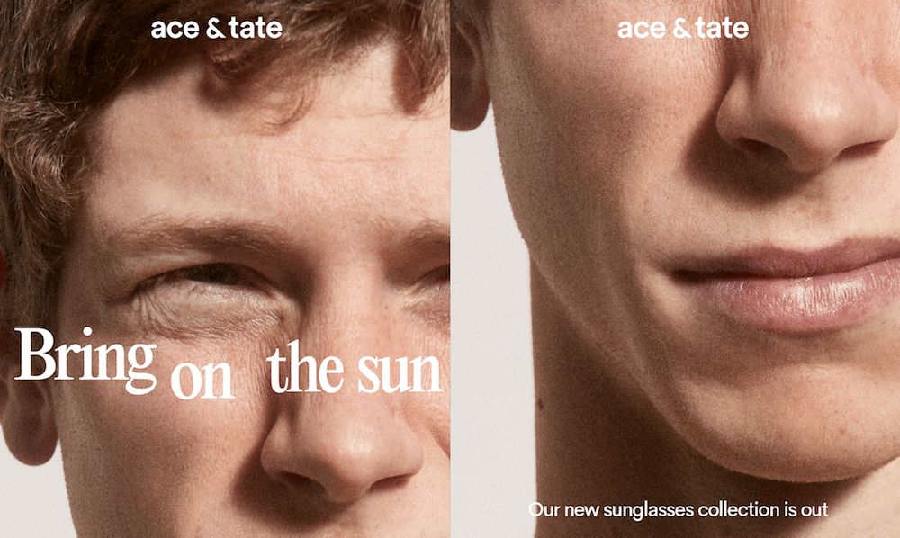 Menschen, die in die Sonne blinzeln auf den Plakaten von Base design für Ace & Tate