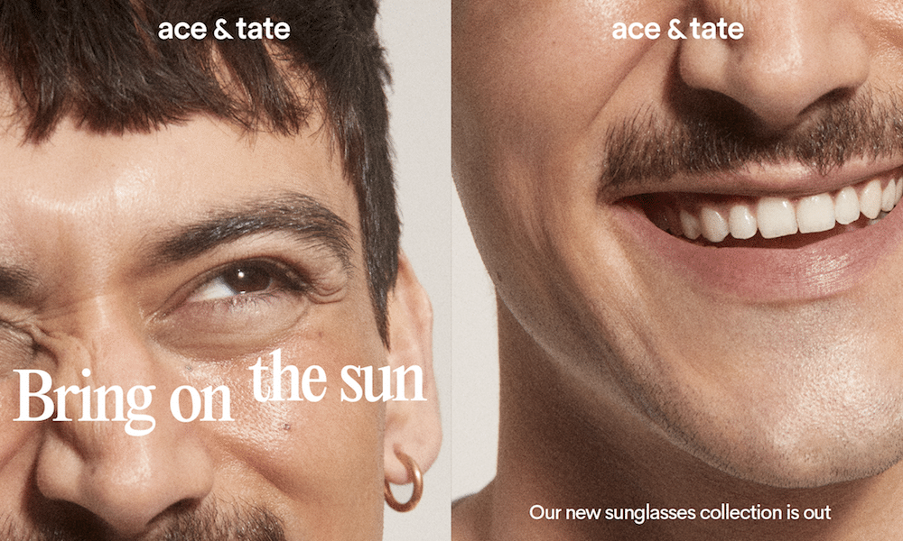 Menschen, die in die Sonne blinzeln auf den Plakaten von Base design für Ace & Tate