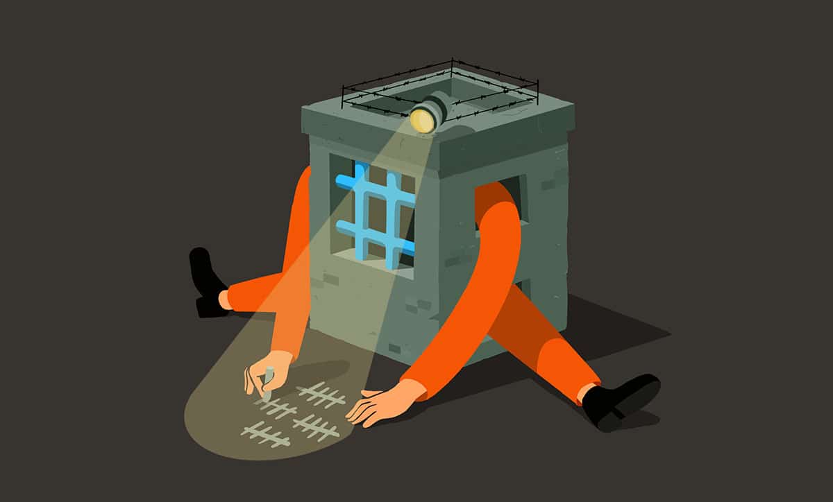 Illustration eines Menschen im Gefängnis