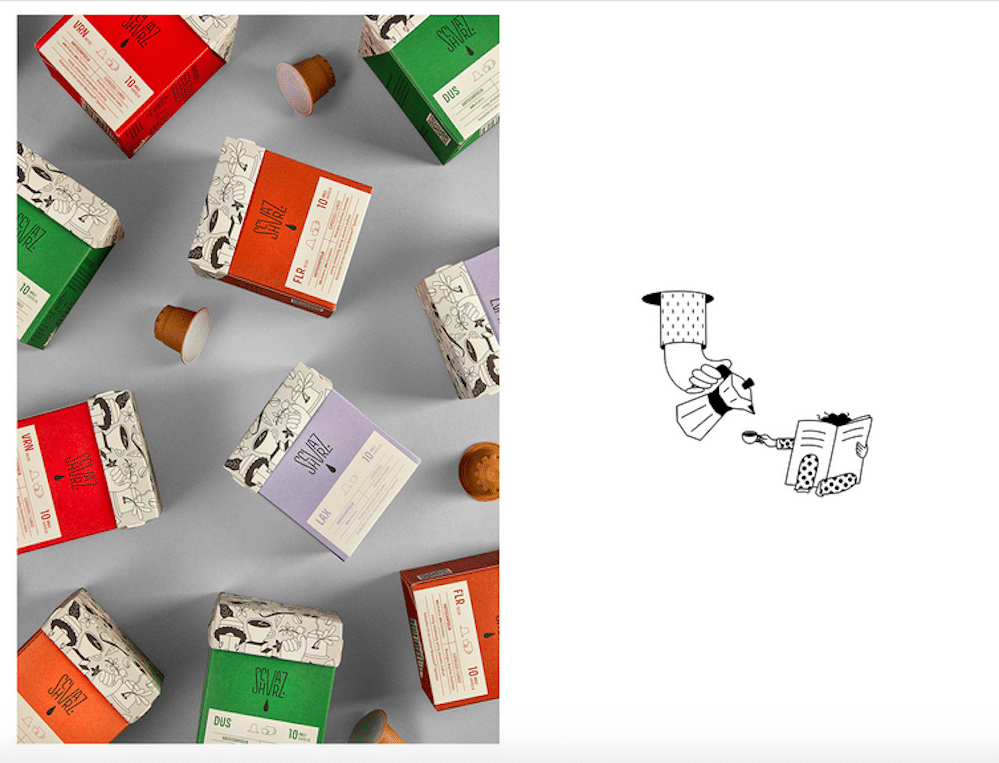 Schvarz Rebranding vom Studio B-O-B- schwarzweiß und mit feinen Linien illustriert und bunten Packagings der Kaffeesorten, die nach Flughäfen benannt sind