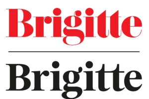Oben: das alte Brigitte Logo, Unten das neue mit veränderter Schriftart und weicheren Rundungen