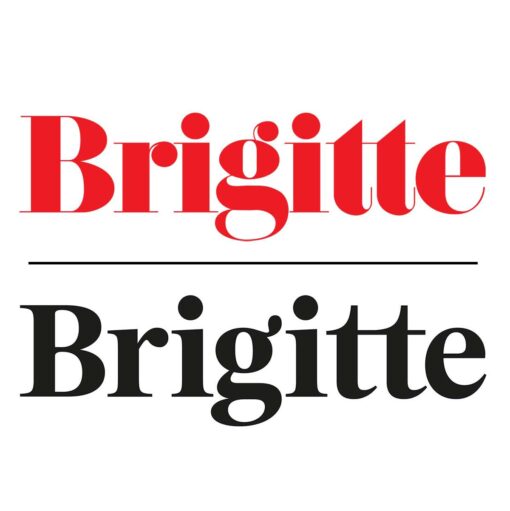 Oben: das alte Brigitte Logo, Unten das neue mit veränderter Schriftart und weicheren Rundungen
