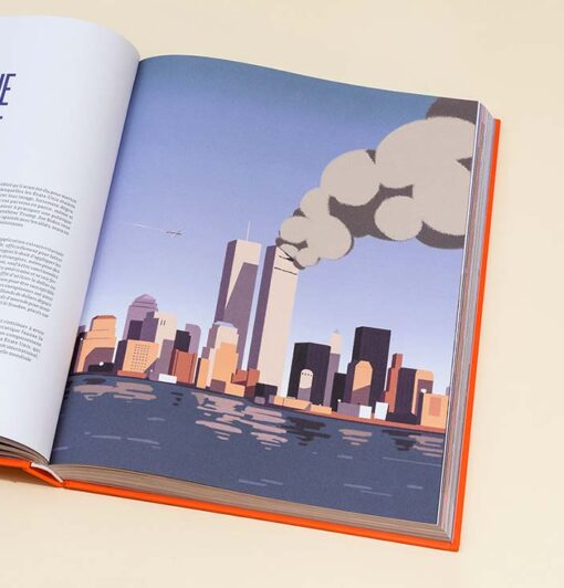 Eine Buchseite mit Illustration einer Stadt