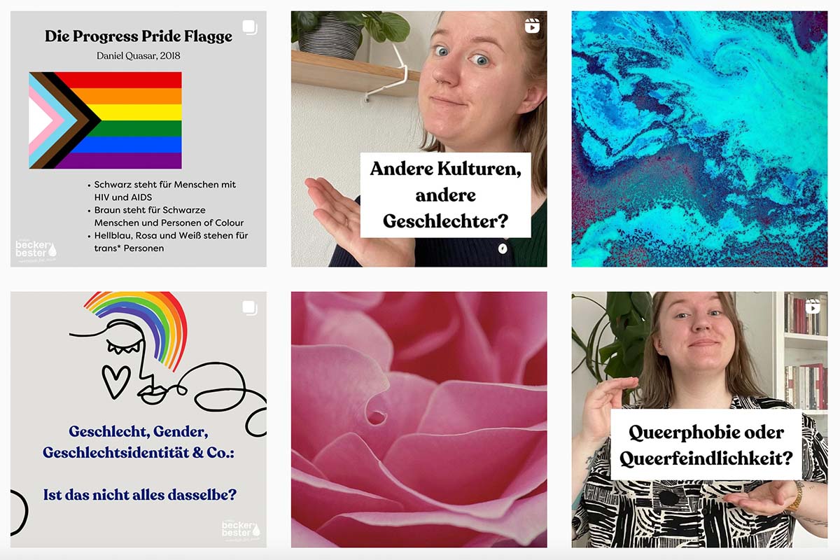 Beckers Instagram mit unterschiedlichen Beiträgen zum Thema Pride