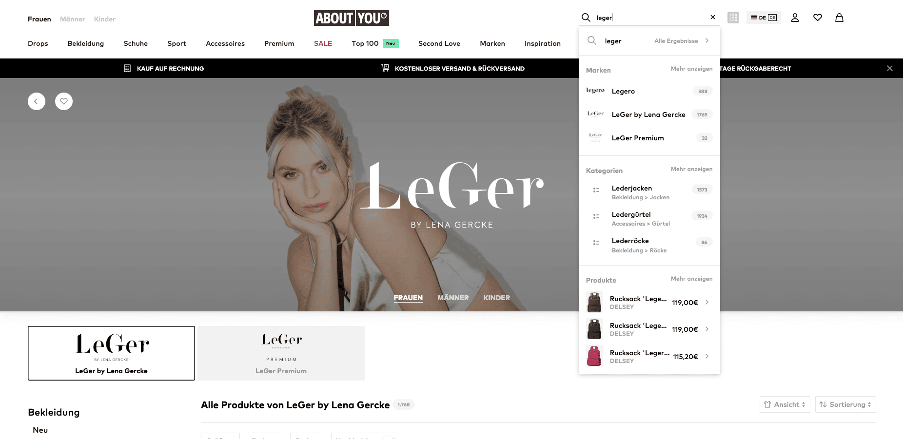 LeGer: Komfortable und tief integrierte Suchfunktion im ABOUT YOU Shop