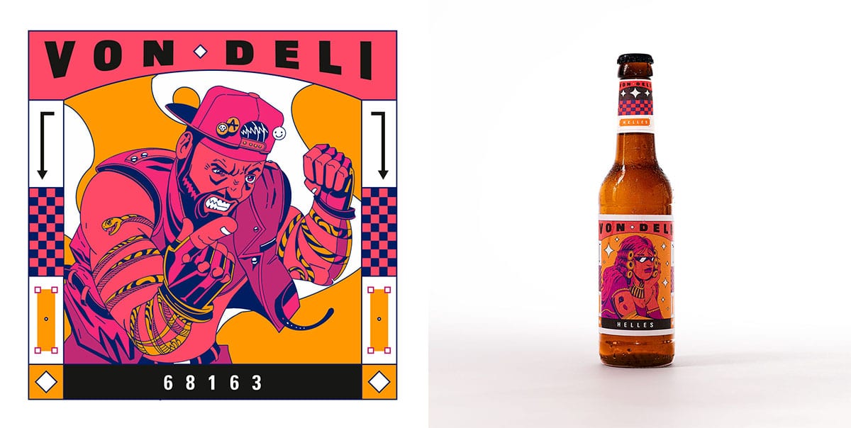Deli Character Illustration und Bierflasche mit AR Label