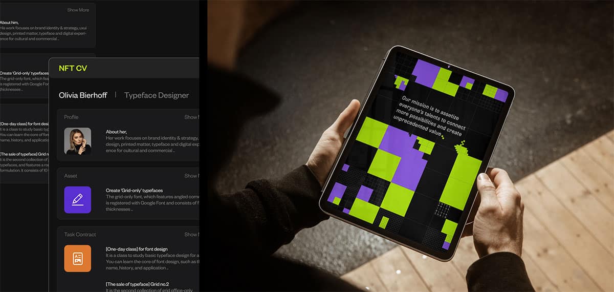 Ein iPad mit grün-violettem Screendesign