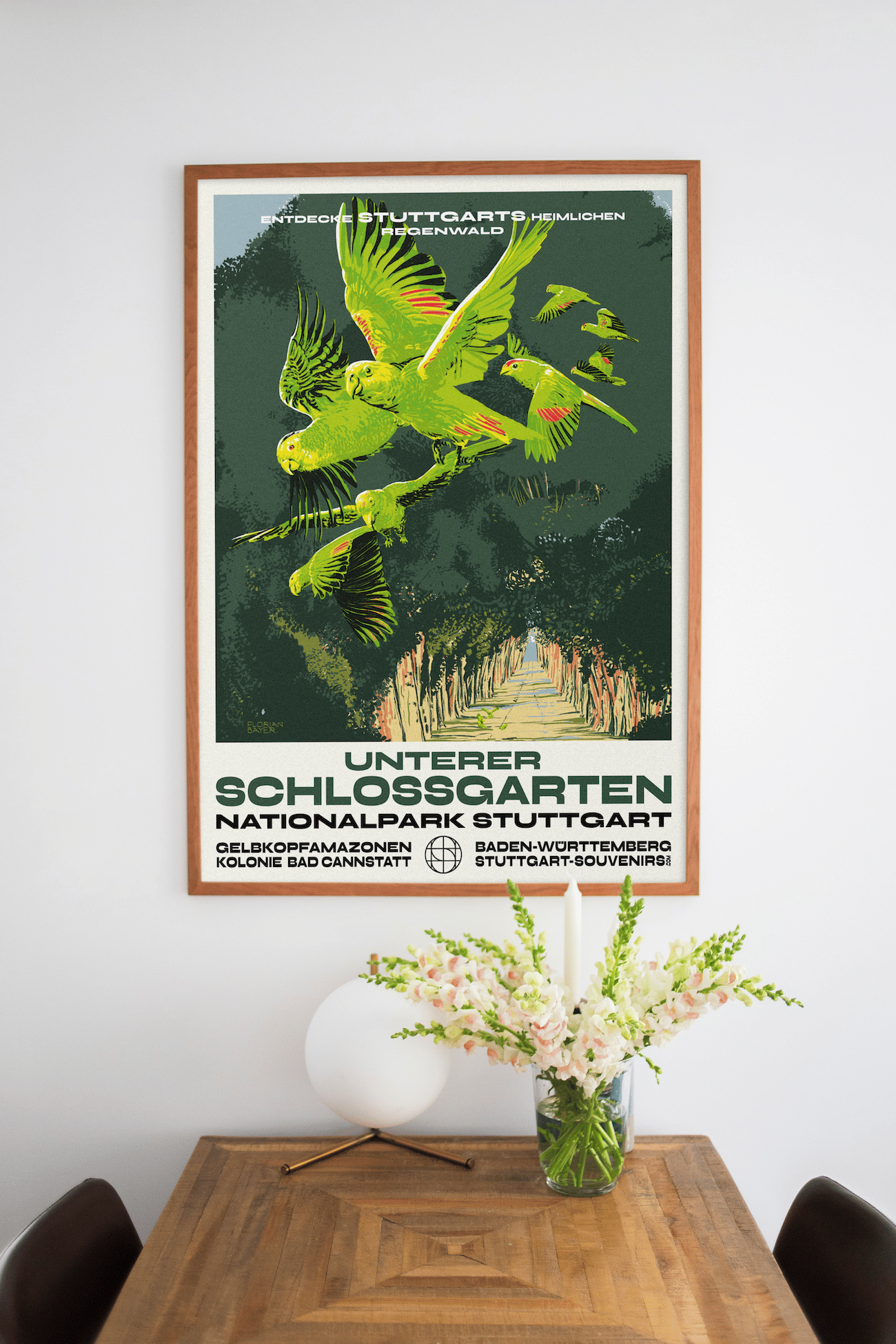 Nationalpark Stuttgart Papageien-Illustration von Florian Bayer