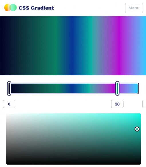 Eine Website im Mobilformat mit einem Verlauf und einem Feld in dem man die Farben einstellen kann