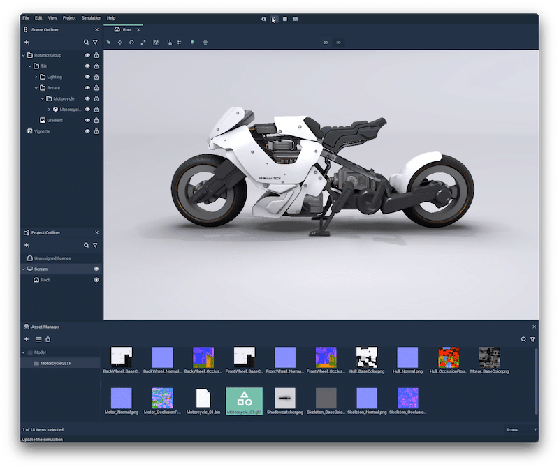 Screenshot Interface Incari Studio Motorrad