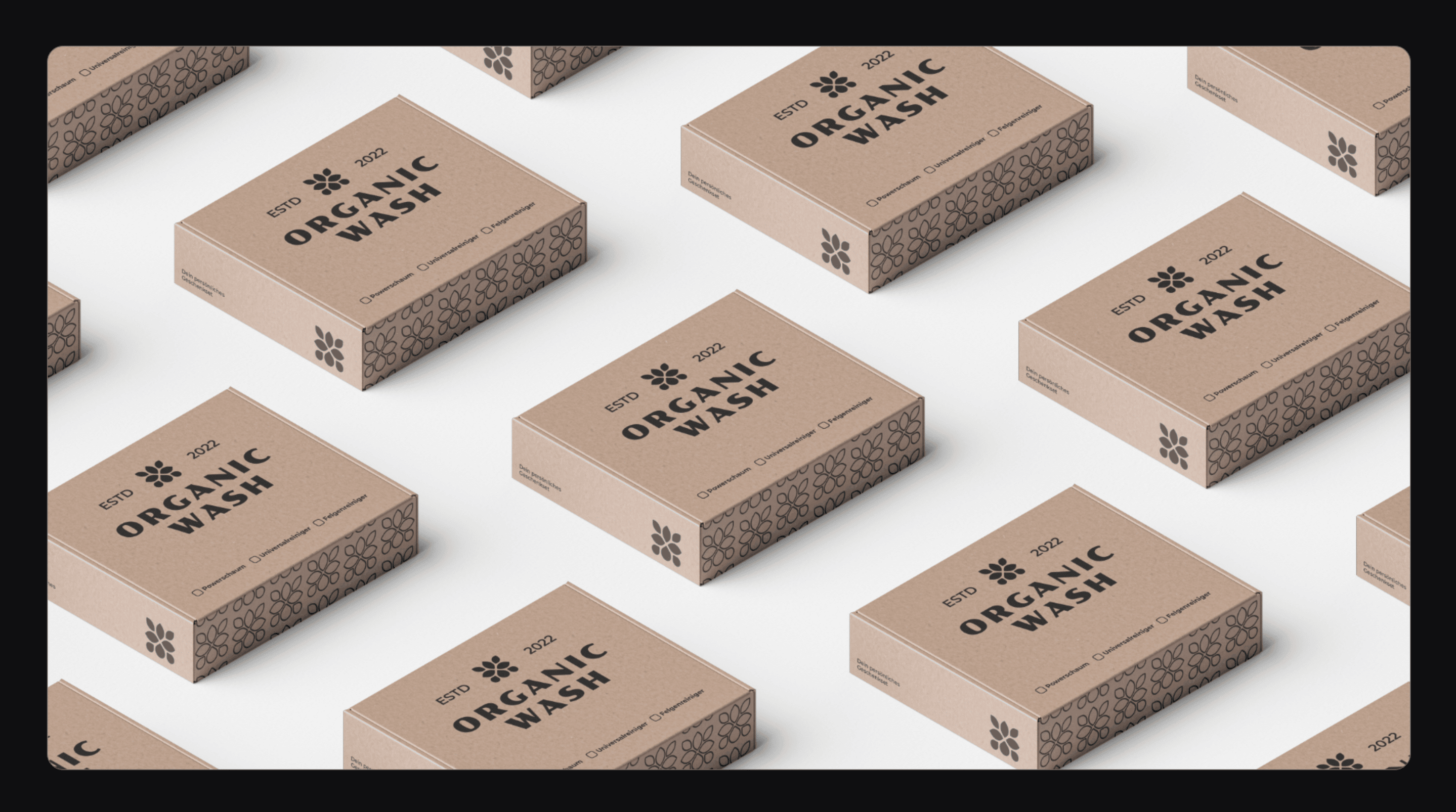 Ein Packaging Mockup mit schwarzer Typografie