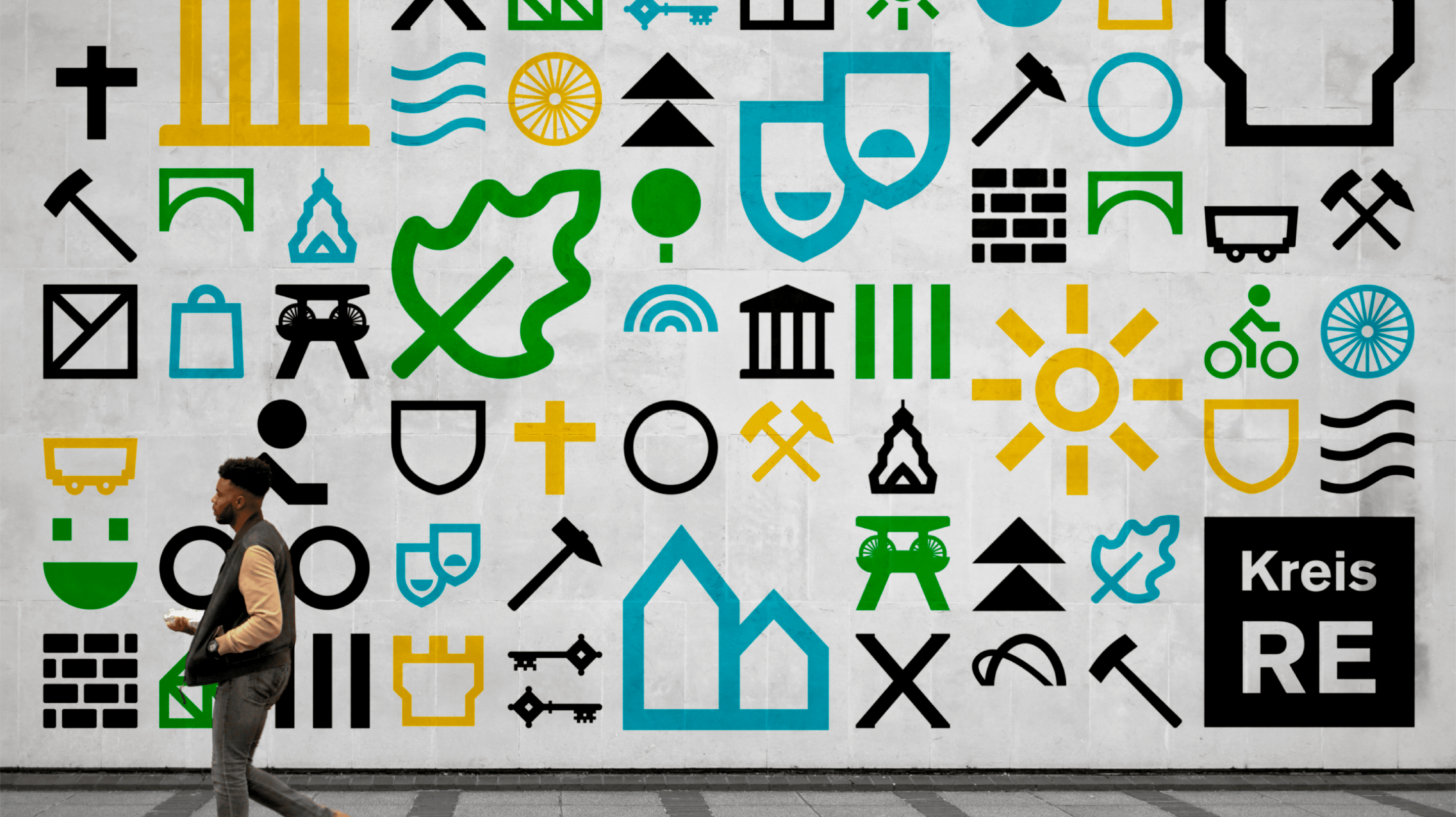 Iconsystem für einen Städtekreis mit unterschiedlichen Elementen aus den Wappen