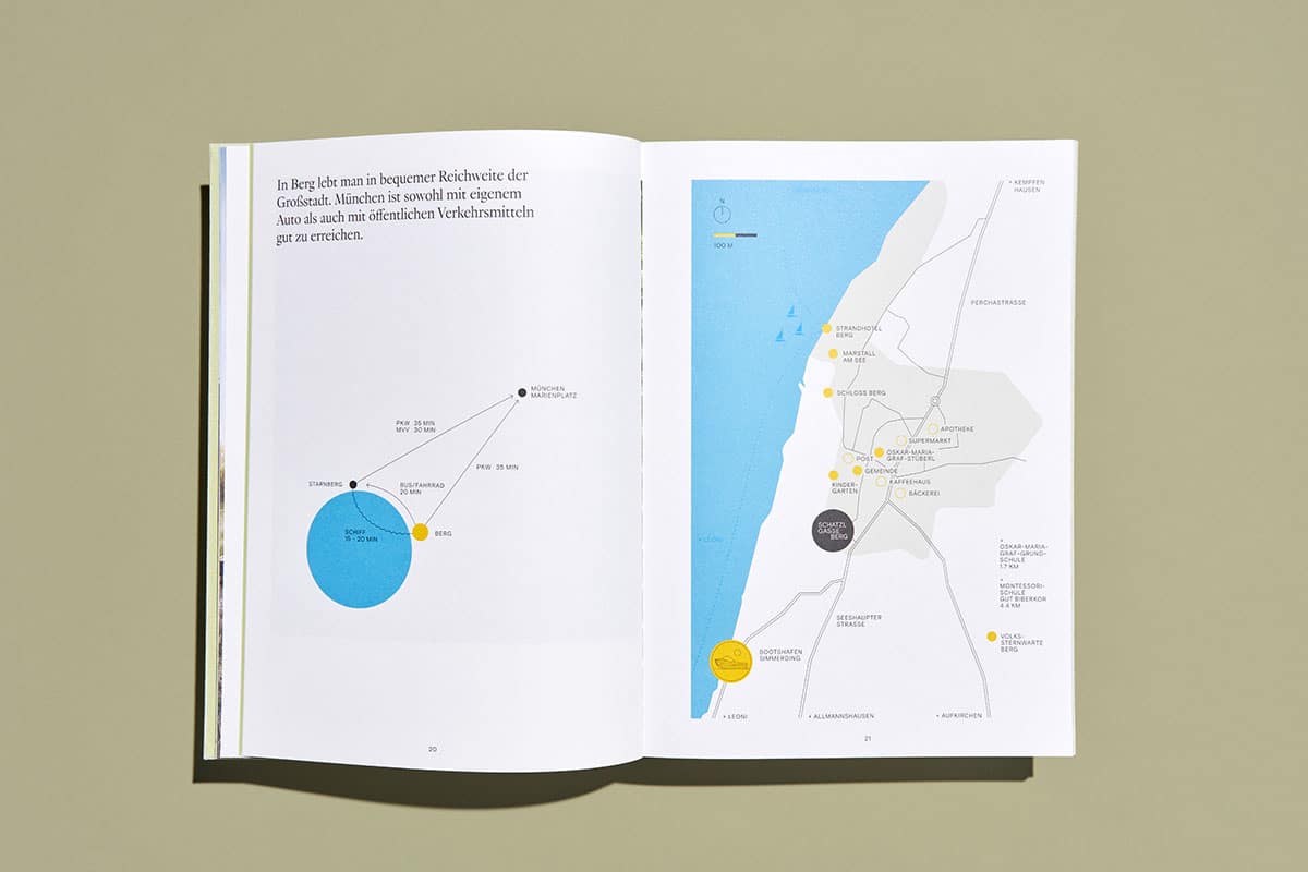 Eine Doppelseite mit Inforgrafikdes Sees und Karte