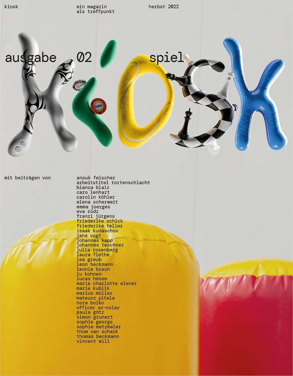 Das knallbunte cover des kioskmagazins mit der 3d logoschrift in unterschiedlichen Texturen und färben