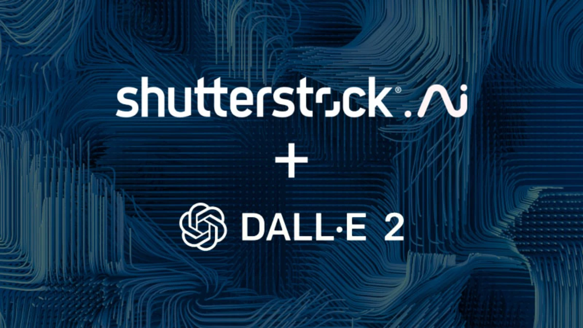 Shutterstock + Dall E 2 vor abstrakten blauen Hintergrund
