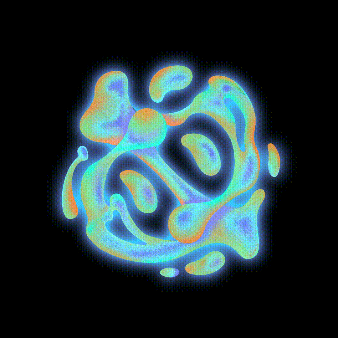 Eine Animation von mehreren fluoreszierenden Wassertropfen in einem kreis
