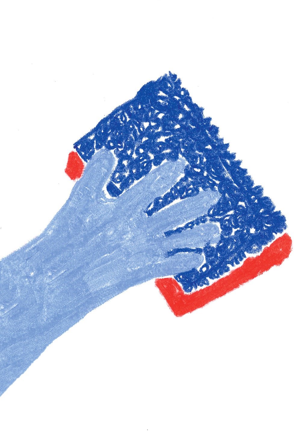 Illustration einer Hand, die mit einem Spülschwamm schrubbt von Barbara Stredova 