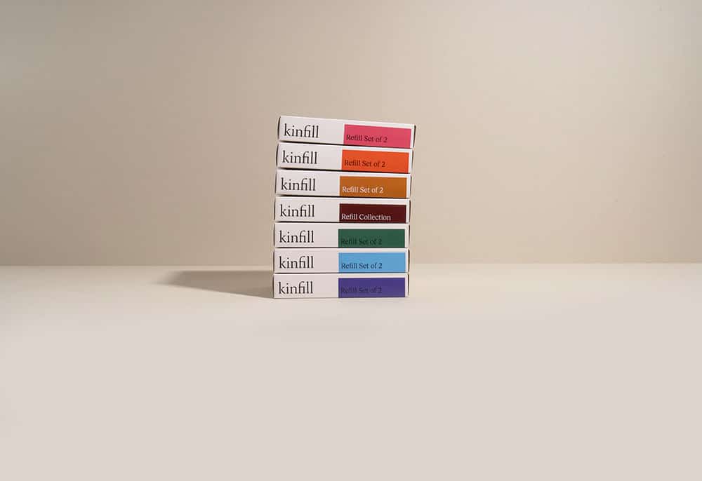 Minimalistisches Packaging Design für die Reiniger von Kinfill, gestaltet von Two Times Elliott