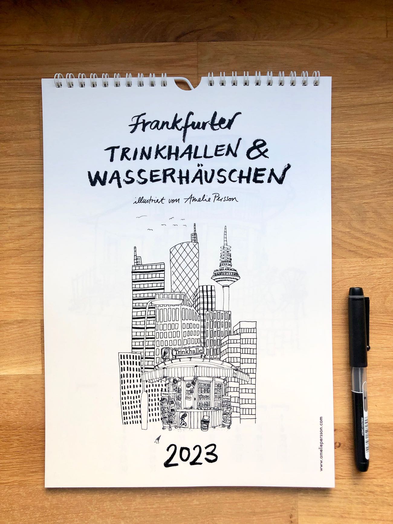 Illustrierter Wandkalender 2023 über Frankfurter Trinkhallen und Wasserhäuschen