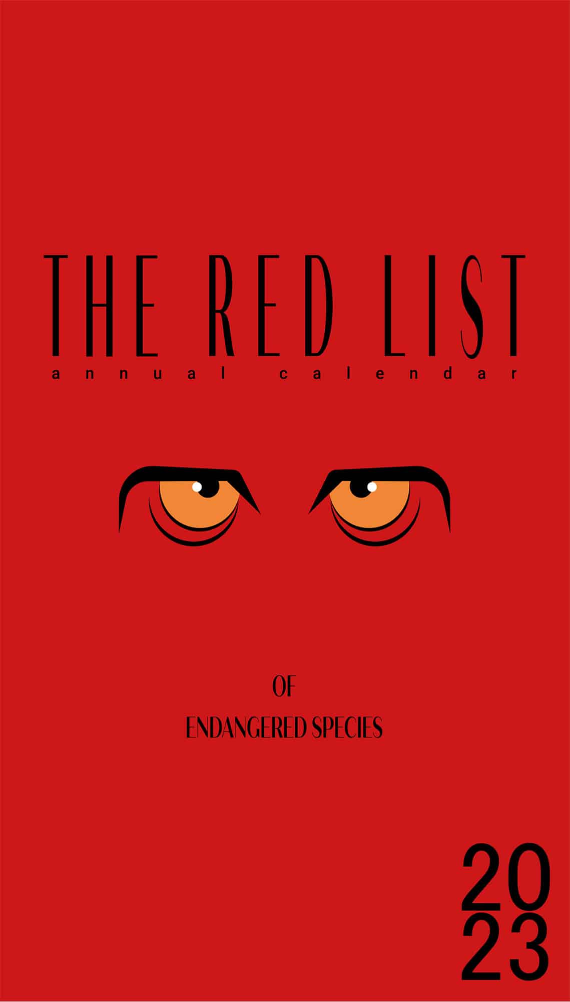 Das cover des red list calendars zeigt ein stilisiertes tier Gesicht