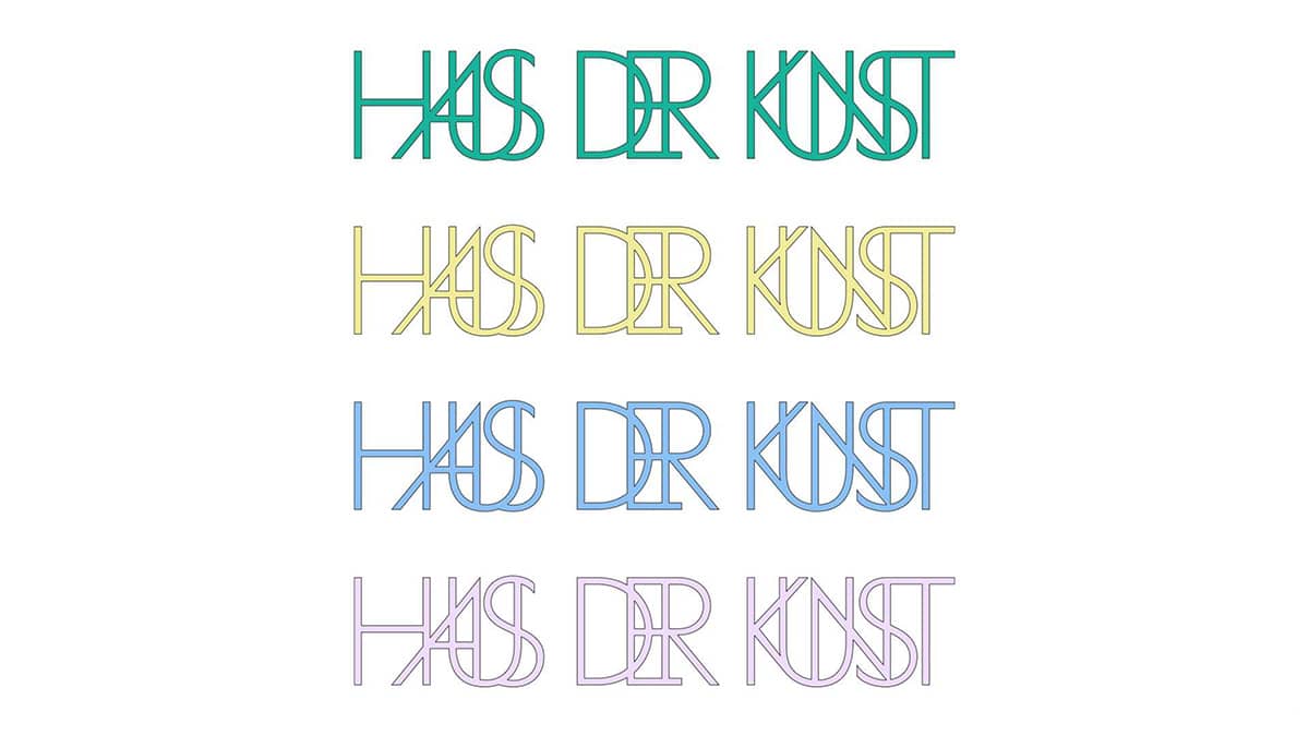 Der neue Hak Schriftzug in den vier Pastelltönen der Identity: Grün, gelb, blau und rosé