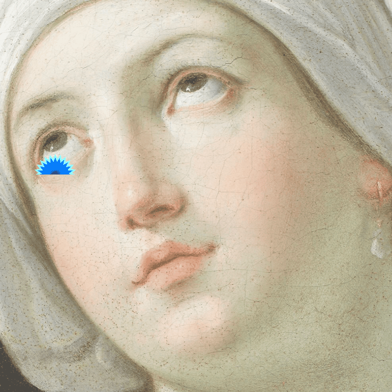 eine Animation des Page logos in blauer Schrift über einem Gemälde