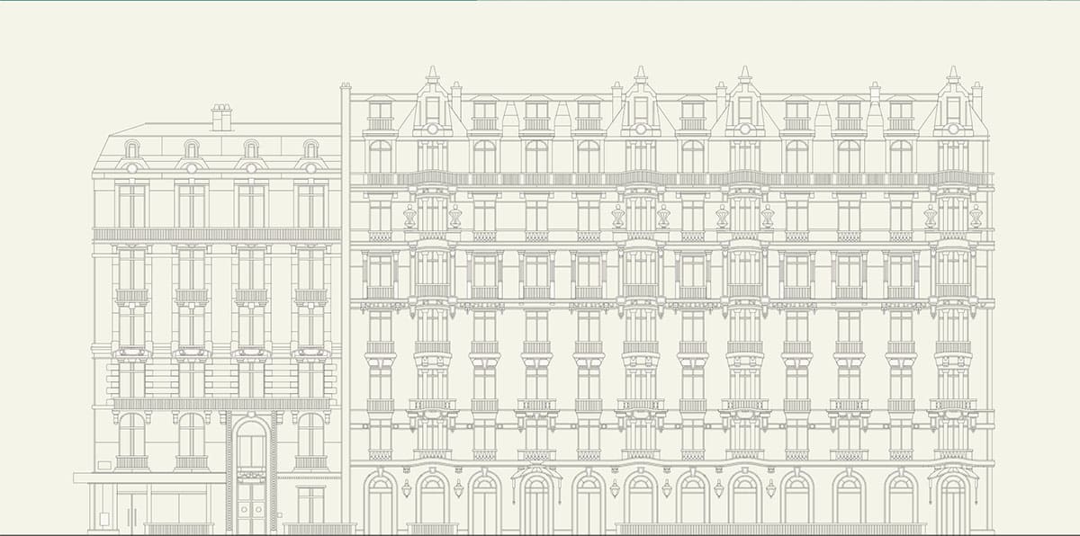Eine Architekturzeichnung der Hotelfassade