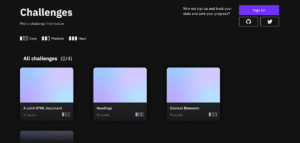 Die website a11yphant mit mehreren Coding Cjallenges