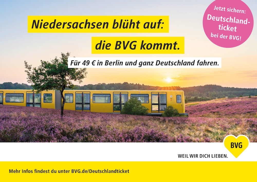 Neue BVG-Kampagne zum 49 Euro-Ticket: Niedersachen blüht auf: die BVG kommt