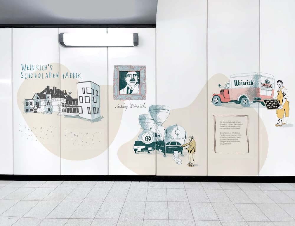Wandkunst im Bahnhof Herford: Illustrierte Historie der Stadt