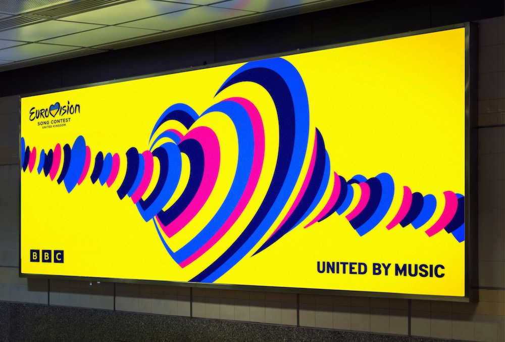 Digitales Billboard mit Visuals für den Eurovision Song Contest 2023 im Zeichen der Ukraine