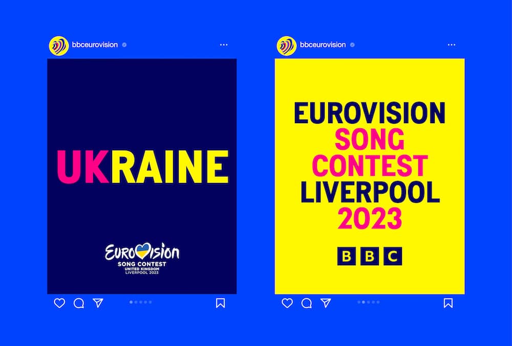 Social media Posts mit Visuals für den Eurovision Song Contest 2023 im Zeichen der Ukraine