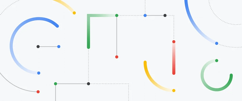 Ineinander veraschlungene Linien bilden das Google logo