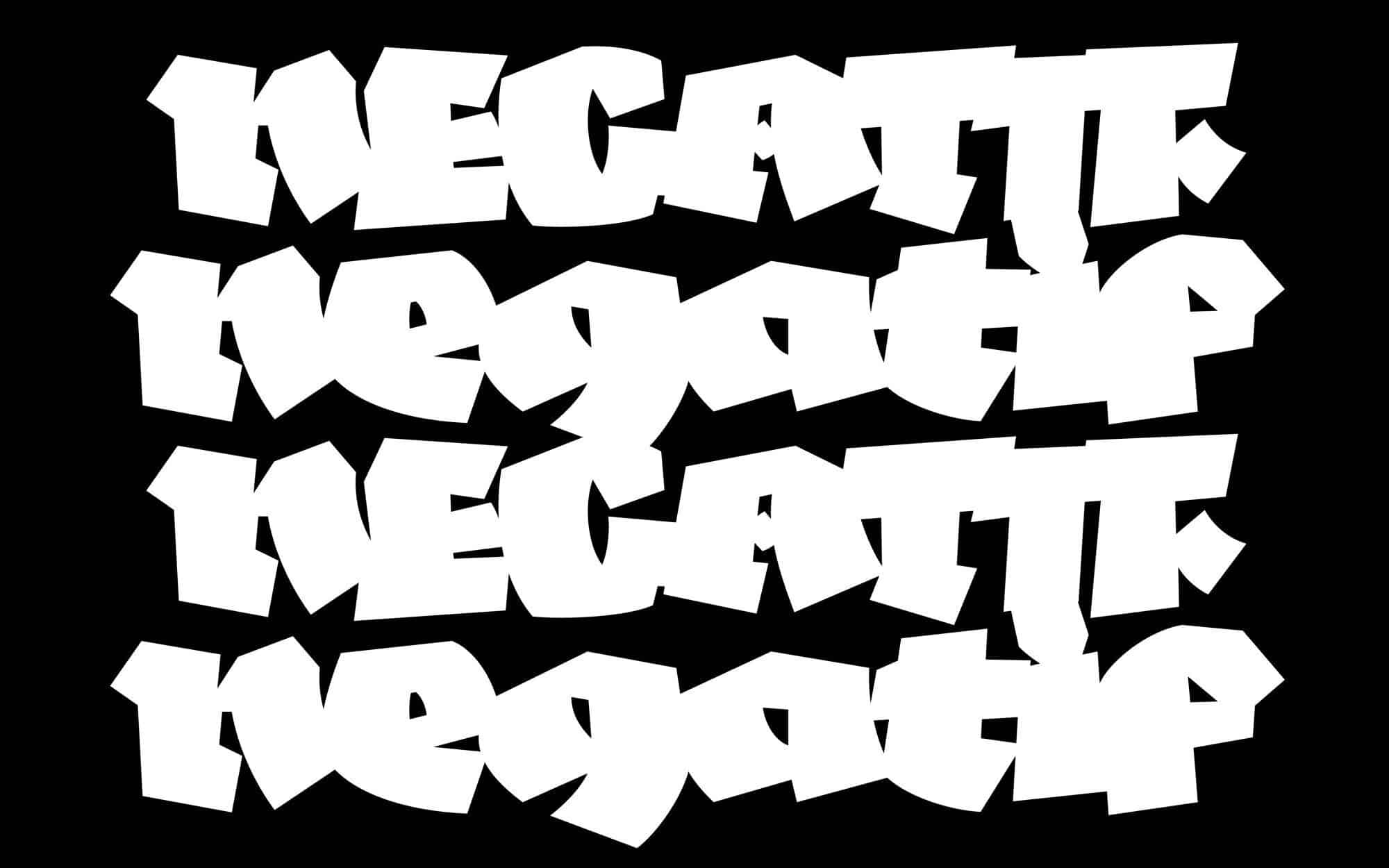 Typografie: Schriftbeispiel Displayfont Negatif in weiß auf schwarzem Hintergrund