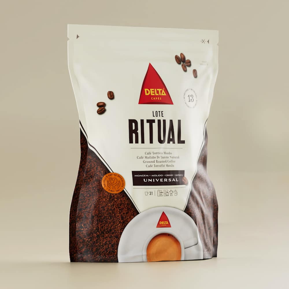 Packaging Design für eine Kaffeemarke auf warmgrauem Hintergrund