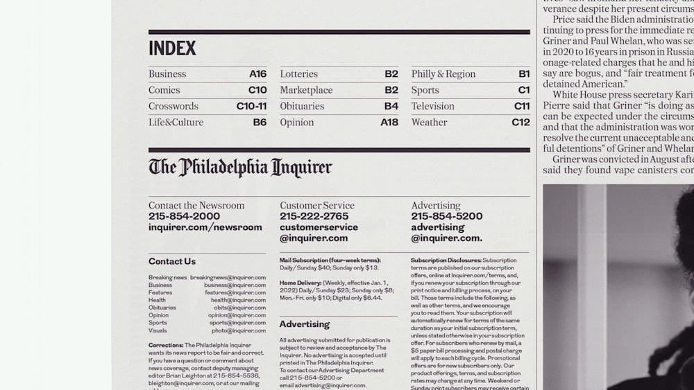 Redesign »Philadelphia Inquirer«: Typografisches System bietet viele Varianten. 