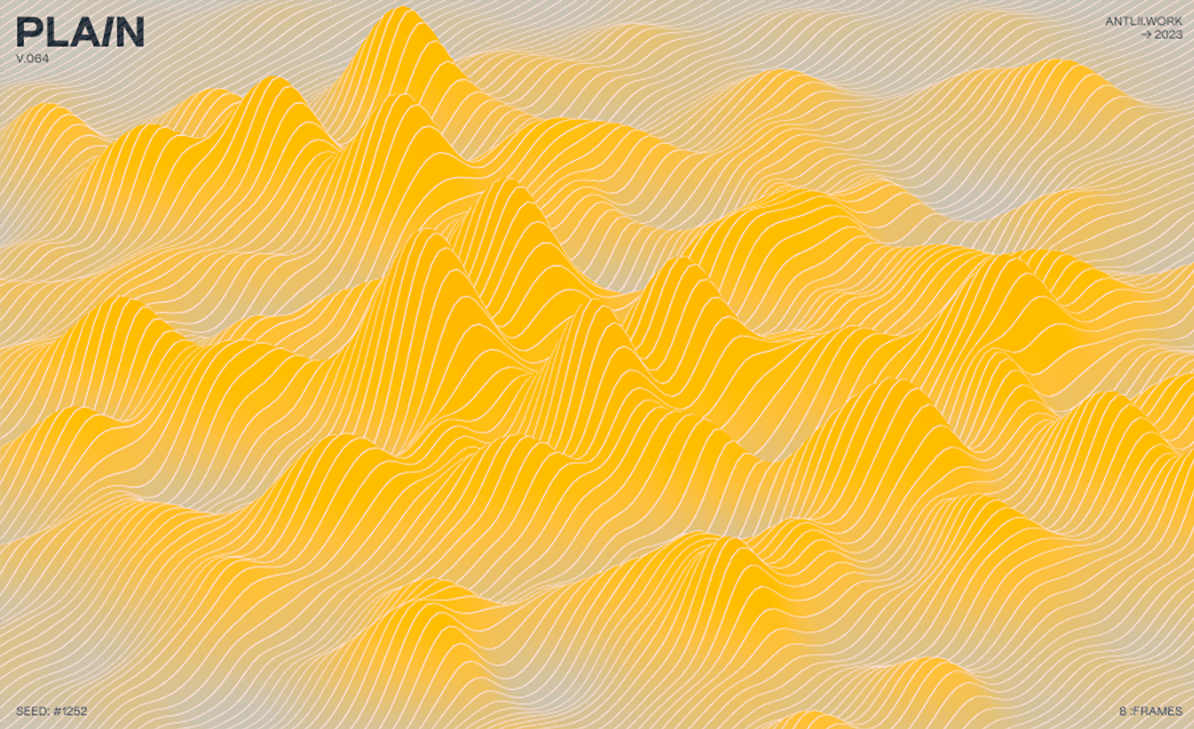 Eine generierte Wellen-Grafik mit feinen weißen Linien über gelben Wellenkuppen
