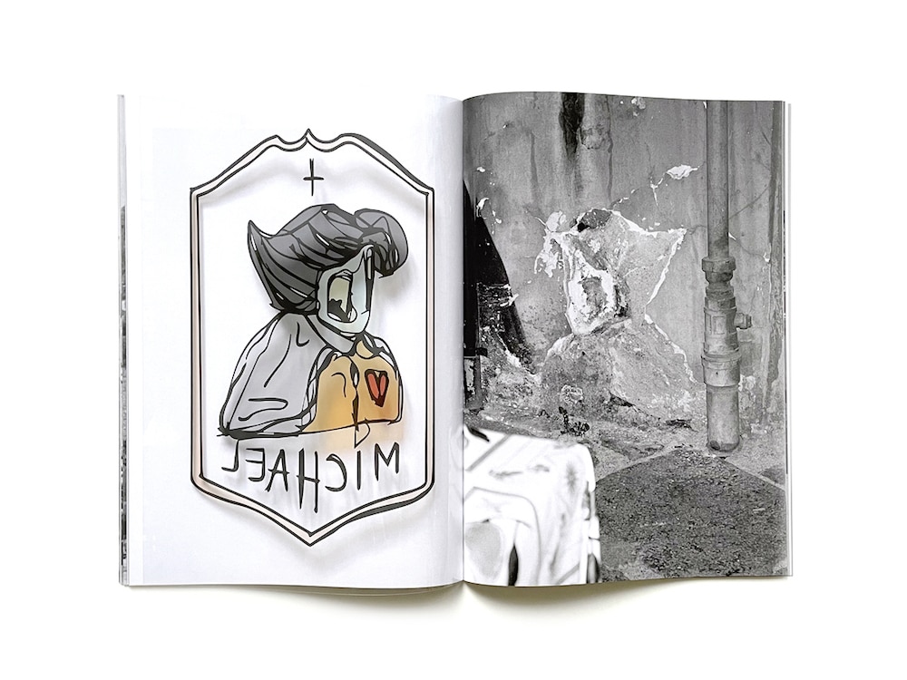 Doppelseite des Zines »MONTHS 2« von Dominik Schubert, in dem der Illustrator Analoge Fotografie und digitale Illustration kombiniert