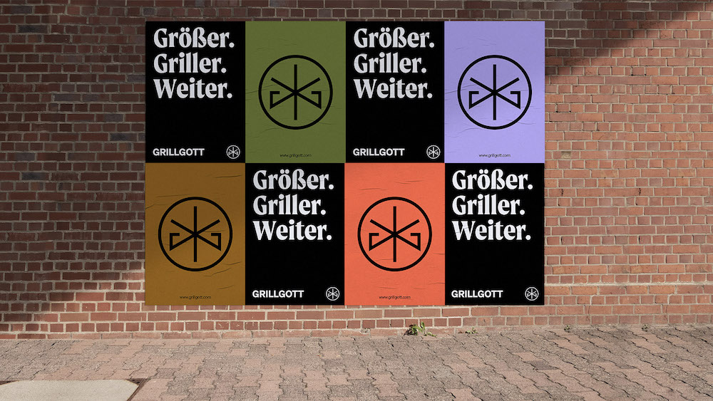 Corporate Design für GrillGott vom Studio Arndt Benedikt: Plakate auf einer Häuserwand